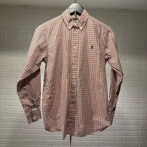 Kids Ralph Lauren Orange Blue Plaid Long Sleeve Button Down Shirt Size L 14-16